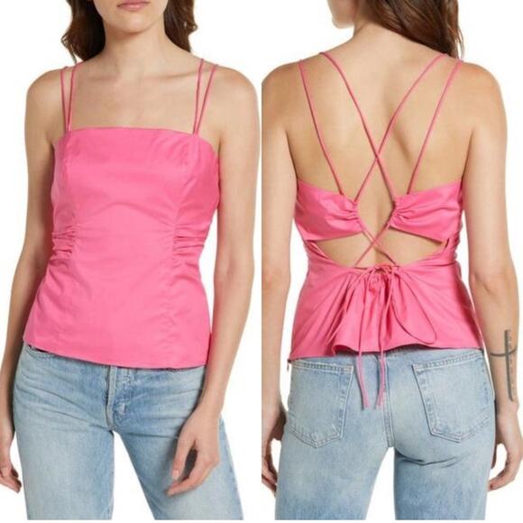 Frame Hot Pink Gathered Strappy Tie-Back Top Size L - Picture 9 of 9